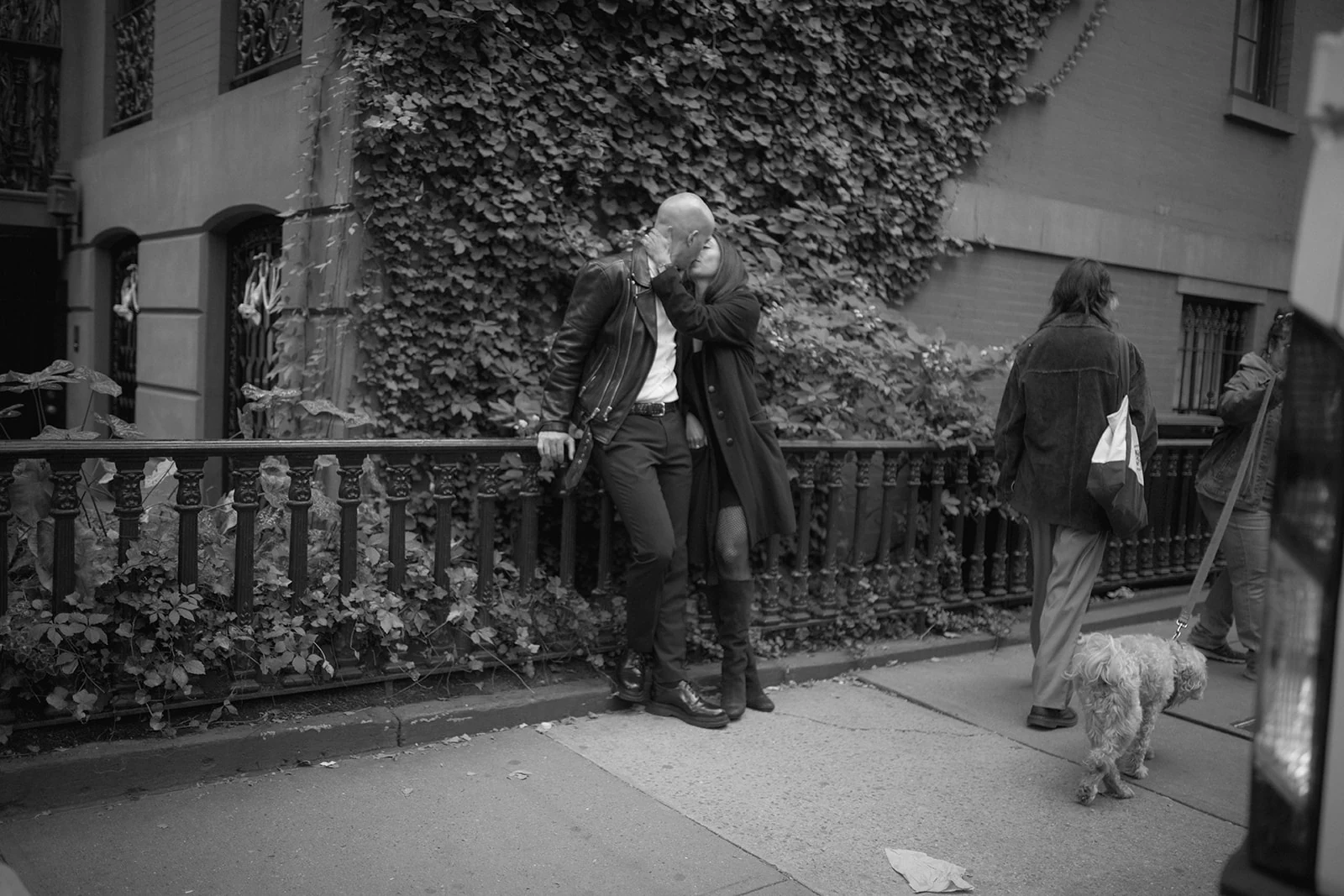 Wedding couple on a New York brownstone stoop